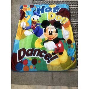 Disney Mickey Donald Fleece Blanket Hot Dog Dance 62”x48” Excellent Condition